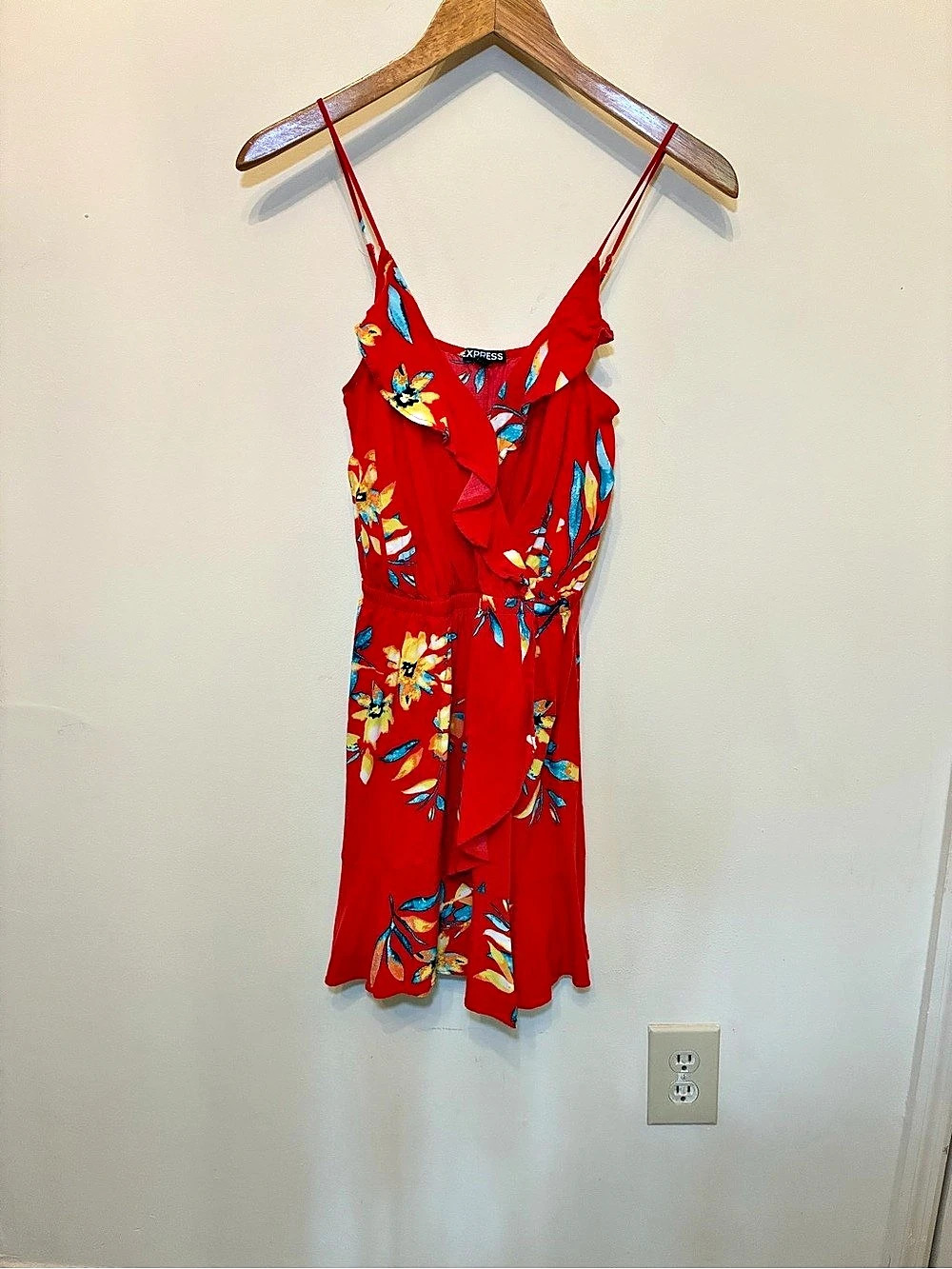 Express Red Floral Ruffle Mini Dress